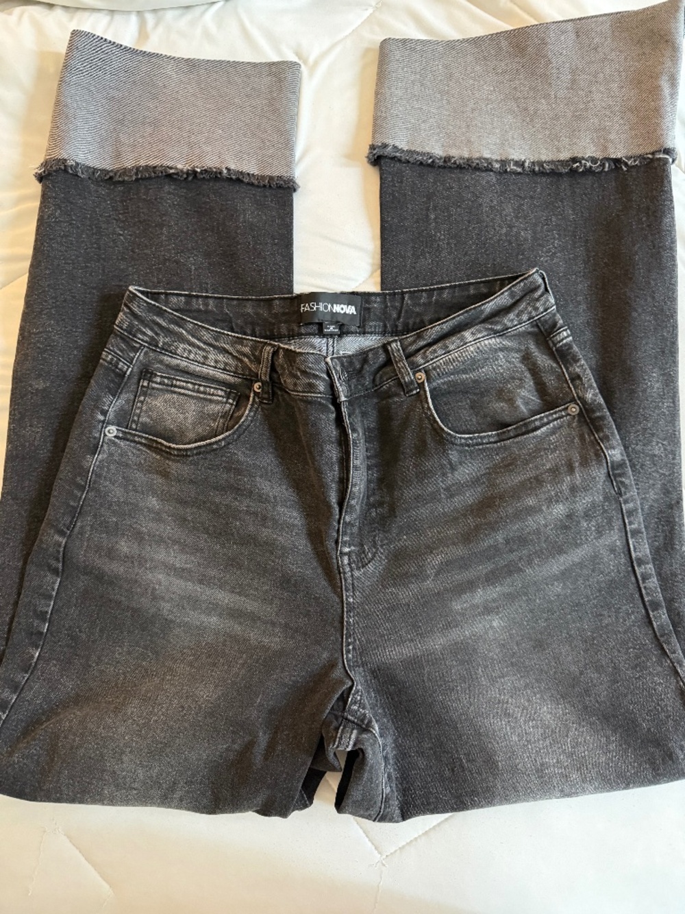 Fashion Nova All The While Cuffed Wide Leg Jeans Black Wash 11